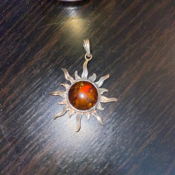 Baltic Amber Celestial Sun Pendant Necklace - Picture 1 of 3